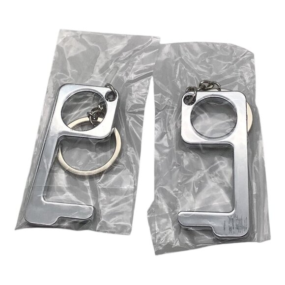 2Pcs Silver Touchless Silvery Door Opener Keychains With Key Rings - Picture 3 of 4